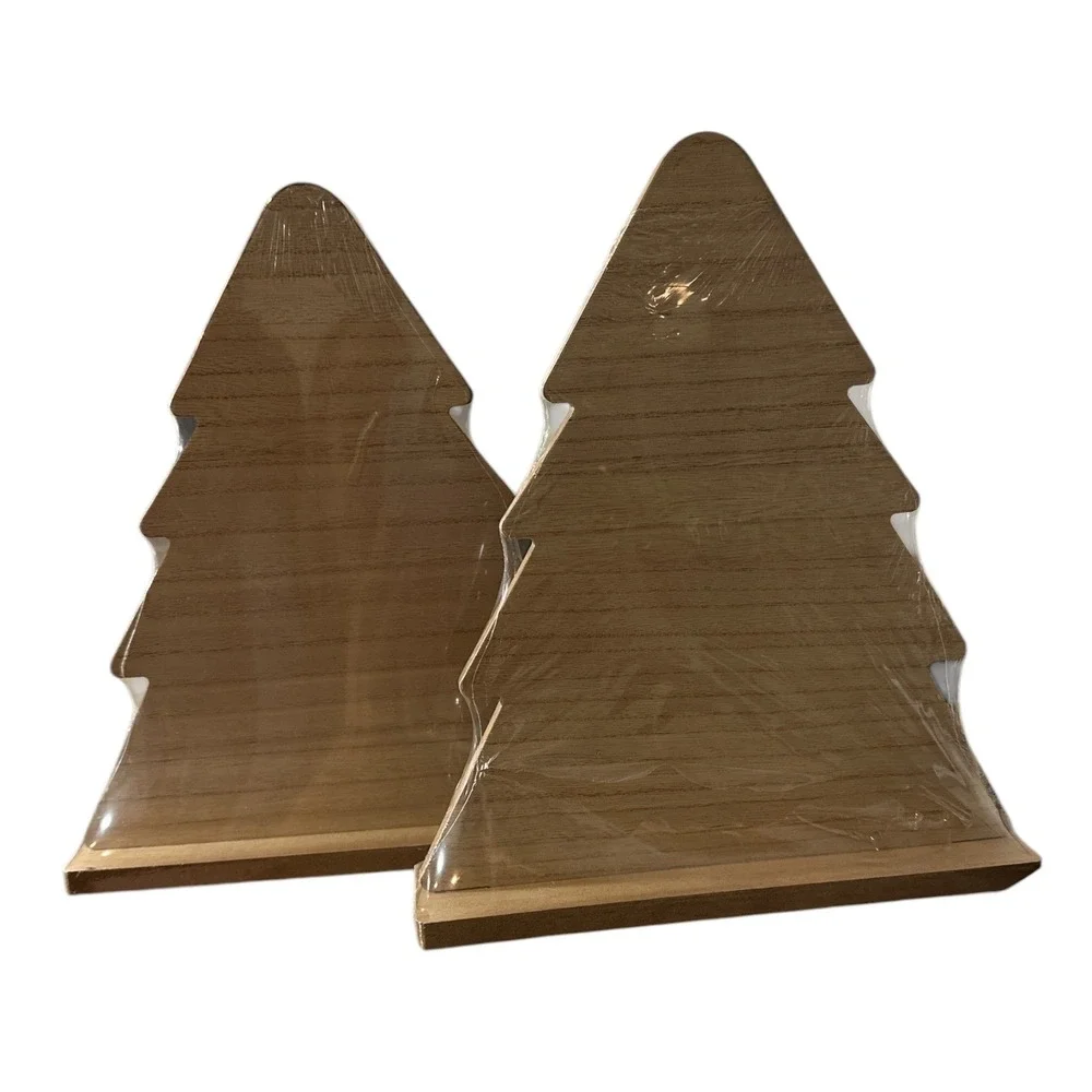Set of 2 Christmas Tree Chalkboard Signs Tabletop Holiday Decor Wood Base New